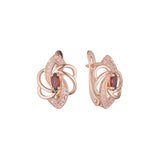 Aretes flor solitaria en Oro 14K, Oro Rosa, baño de dos tonos