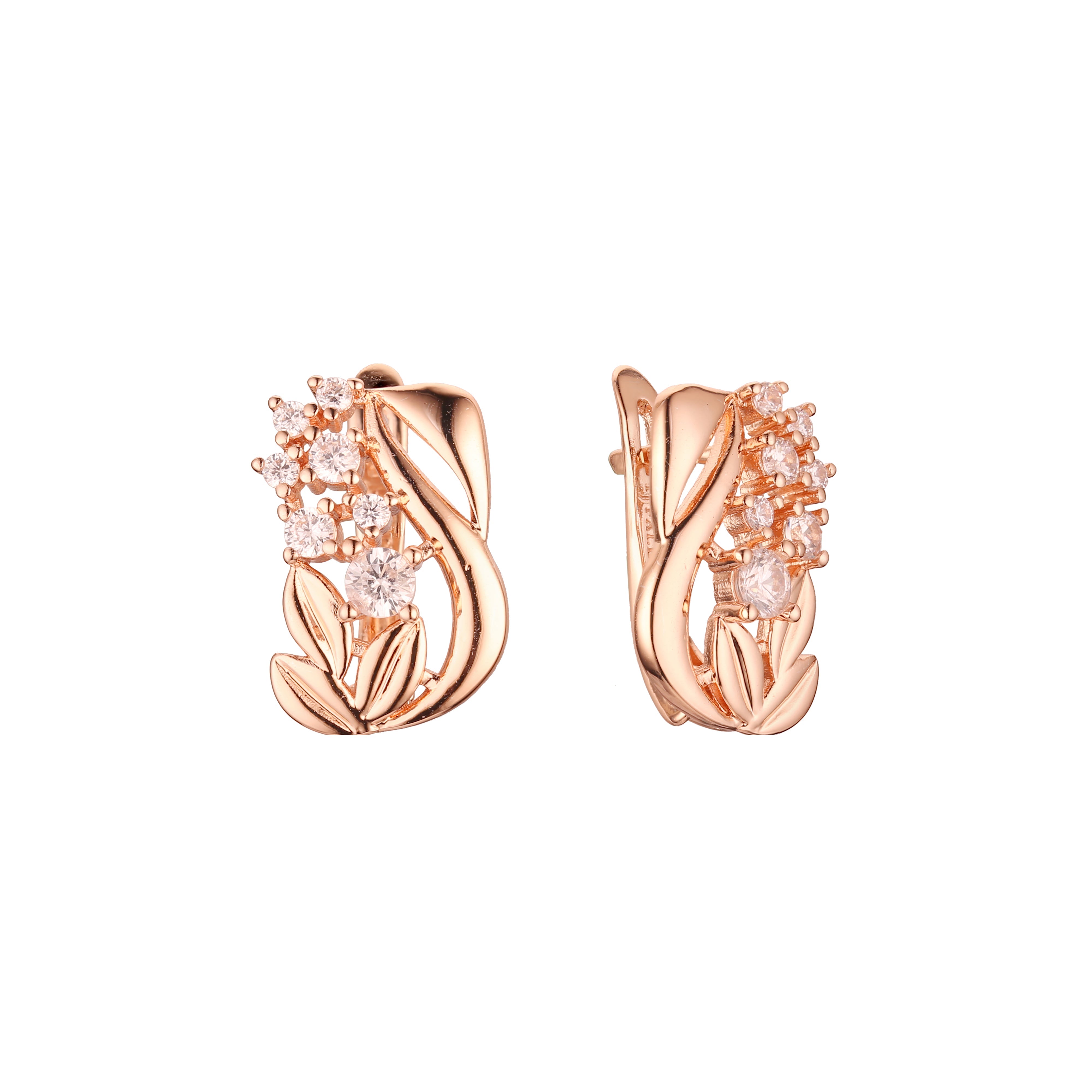 Brincos Leaves em ouro 14K, cores banhadas a ouro rosa