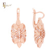 Six leaves cluster white CZs Rose Gold earrings