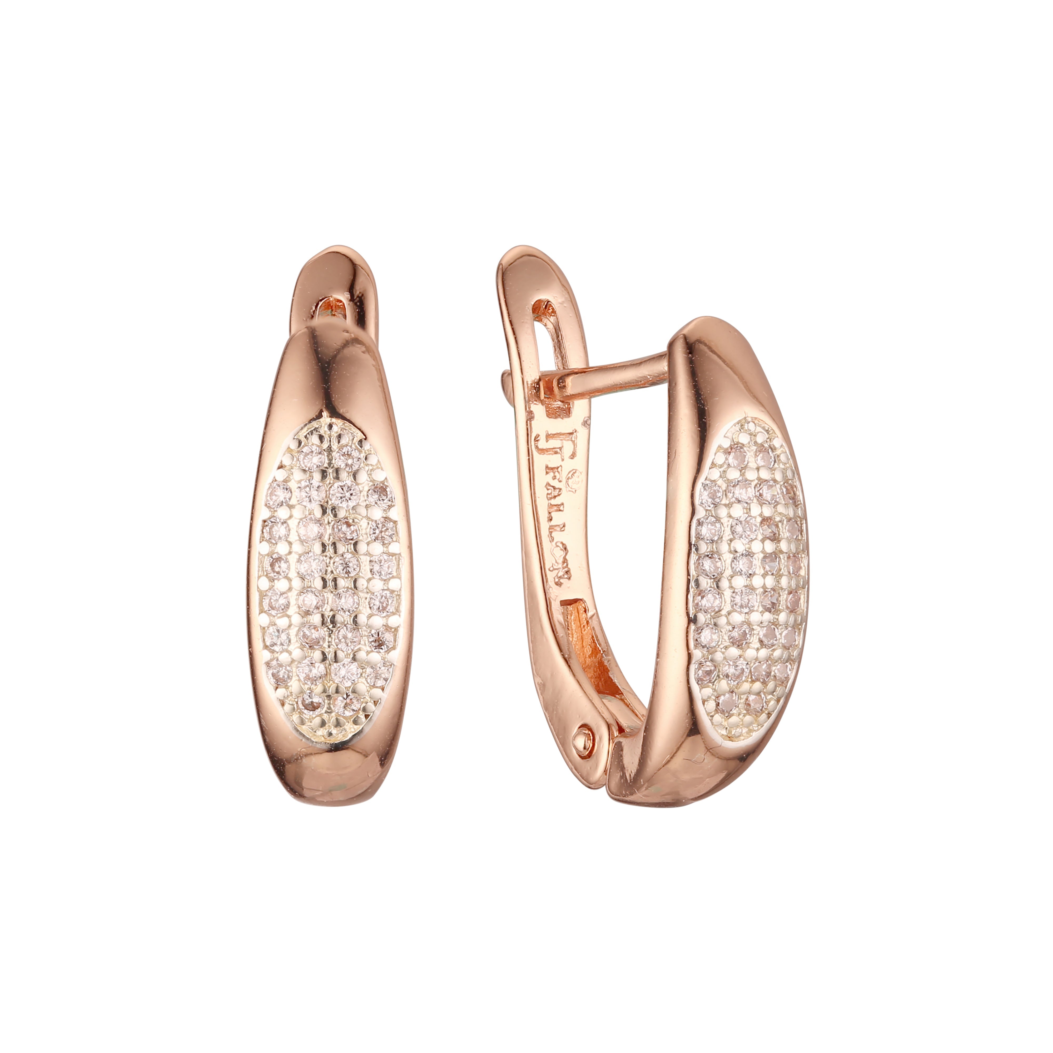 White CZs paved Rose Gold two tone earrings