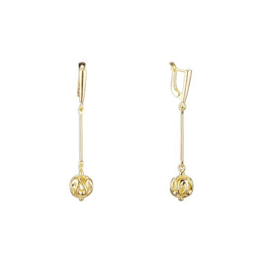 Aretes colgantes largos con cuentas de flores en Oro 14K, colores baño de oro rosa