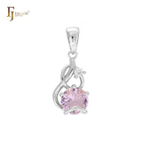 Rounded big CZ 14K Gold, Rose Gold, White Gold colorful Solitaire Pendant