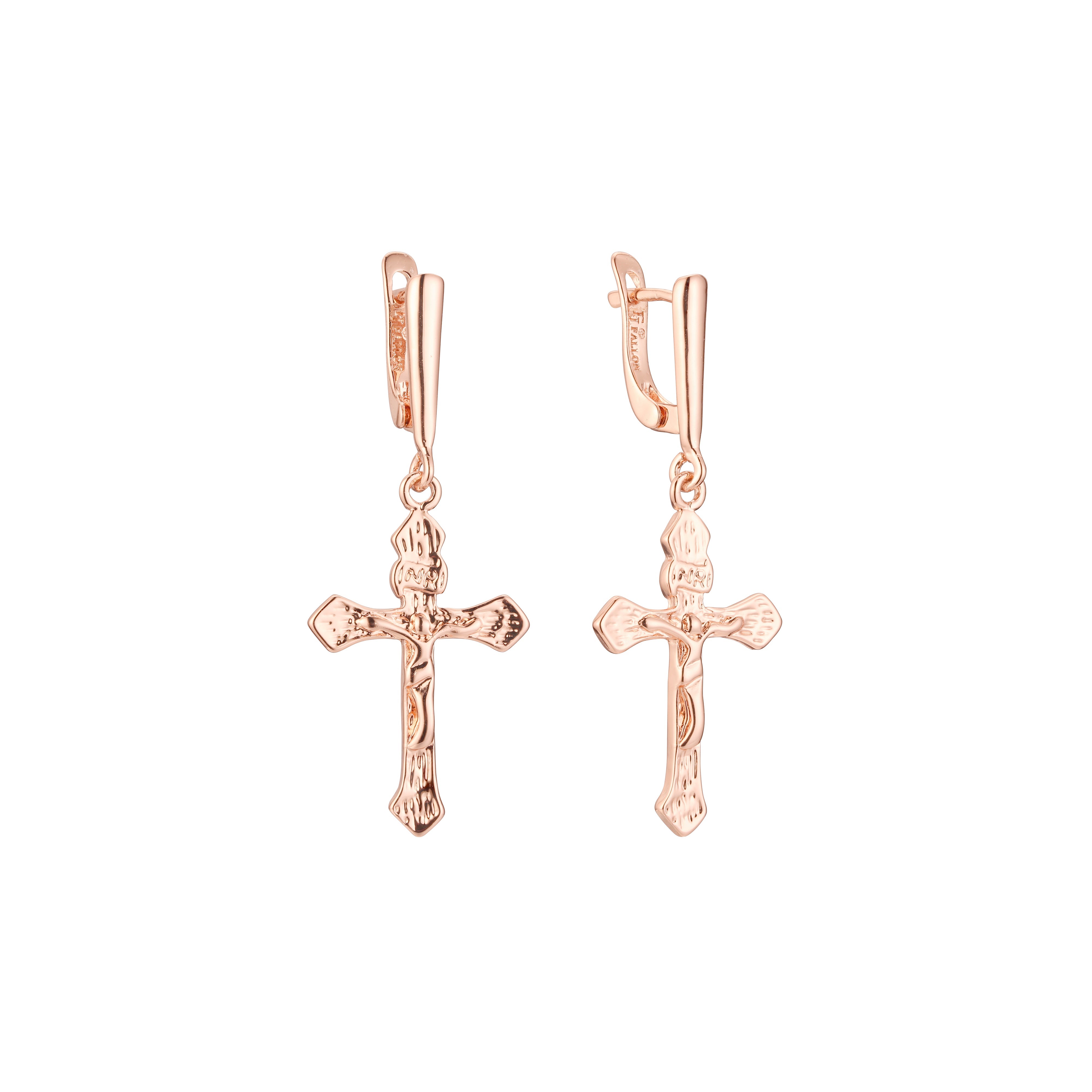 Pendientes Cruz en Oro de 14K, baño de Oro Rosa colores