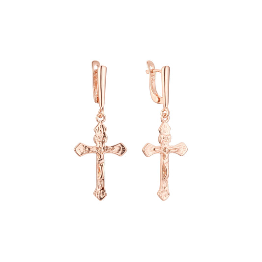 Pendientes Cruz en Oro de 14K, baño de Oro Rosa colores