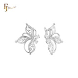 Butterfly double stones earrings in 14K Gold, Rose Gold plating colors