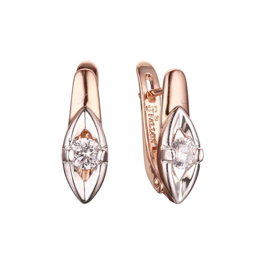 Rose Gold two tone leave solitaire white cz earrings