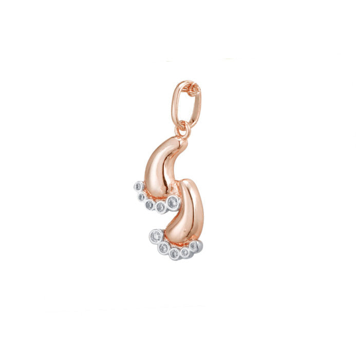 Double feet pendant in 14K Gold, Rose Gold two tone, White Gold plating colors