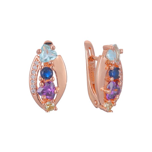 Luxurious cluster earrings plated in 14K Gold, Rose Gold