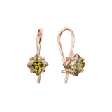 Solitaire squared CZ wire hook earrings in 14K Gold, Rose Gold, plating colors