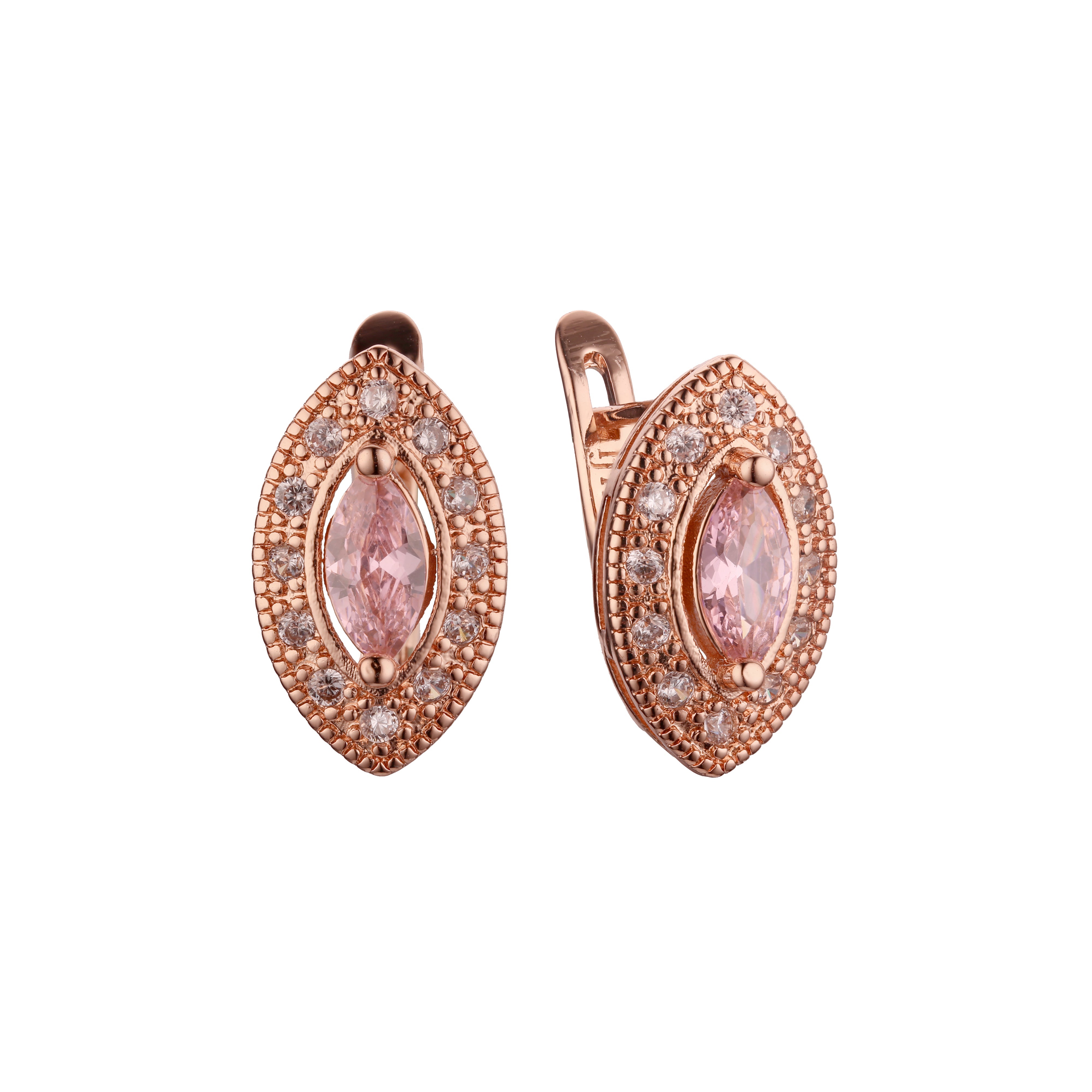 Halo Marquise in Marquise colorful CZ 14K Gold, Rose Gold Earrings