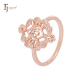 Filigree cluster white CZs 14K Gold, Rose Gold Rings