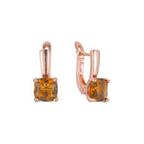 Solitaire big colorful stone earrings in 14K Gold, Rose Gold plating colors