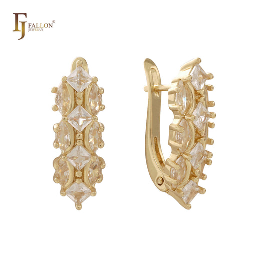 Cluster Marquise and teardrop White CZs 14K Gold, Rose Gold Earrings