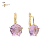 Solitaire big round CZ 14K Gold, Rose Gold earrings