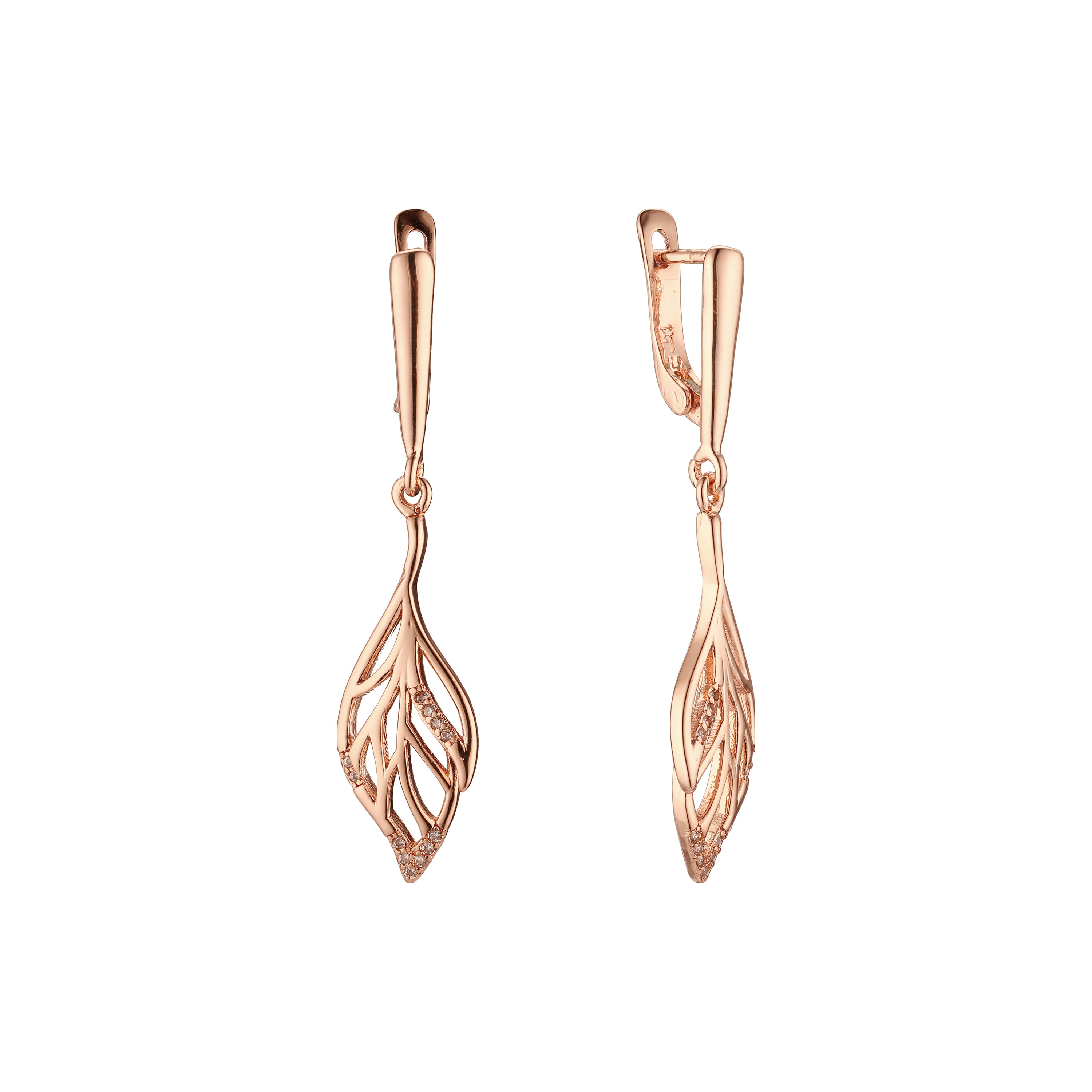 Rose Gold two tone leave drop earrings