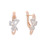 Ribbon paved white CZs 14k gold, Rose Gold earrings