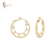 Cluster White CZs dotted 14K Gold textured Hoop earrings