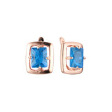 Framed solitaire rectangular big CZ Rose Gold earrings