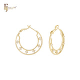 Cluster White CZs dotted 14K Gold Hoop earrings