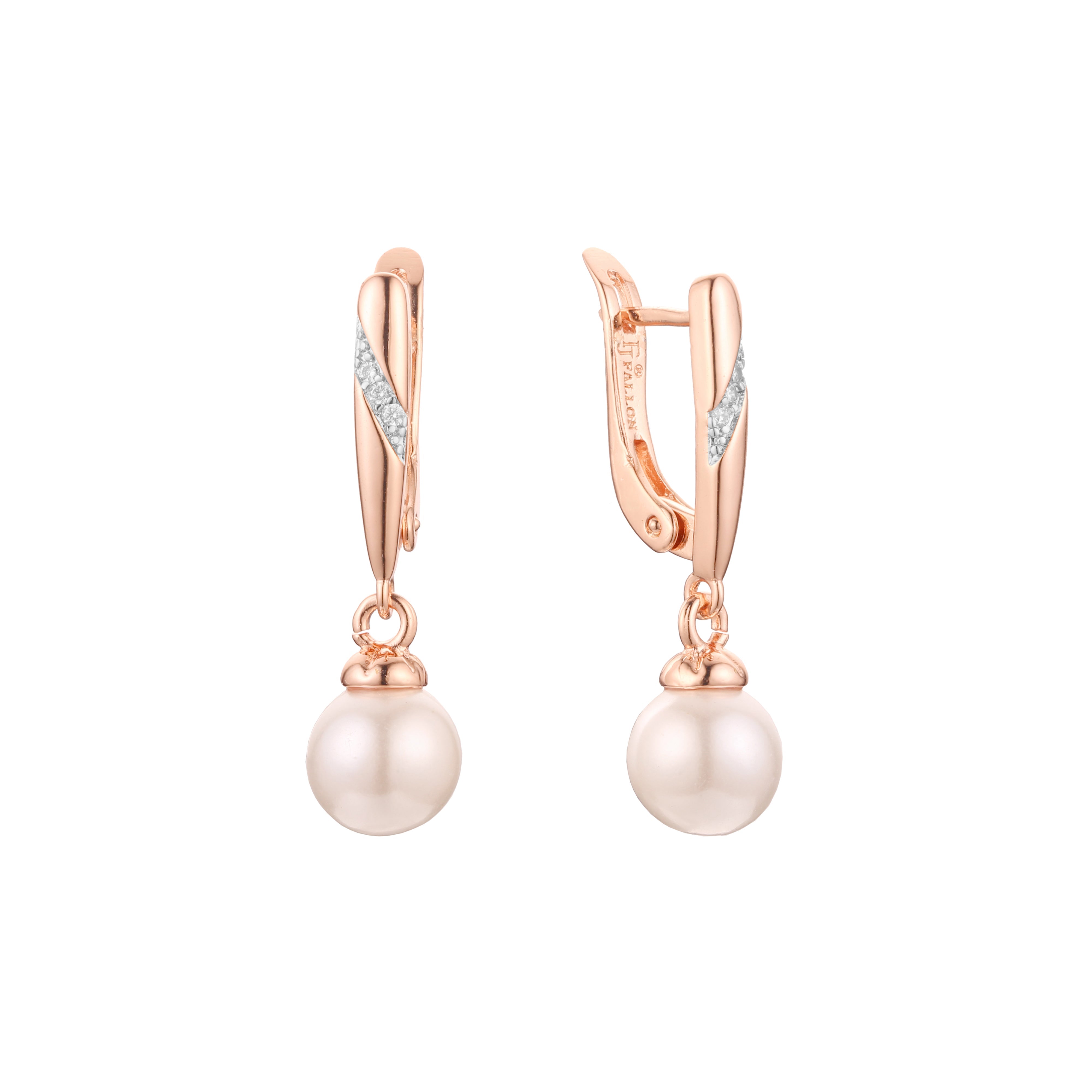 Aretes de perlas en Oro 14K, Oro Rosa, baño en dos colores