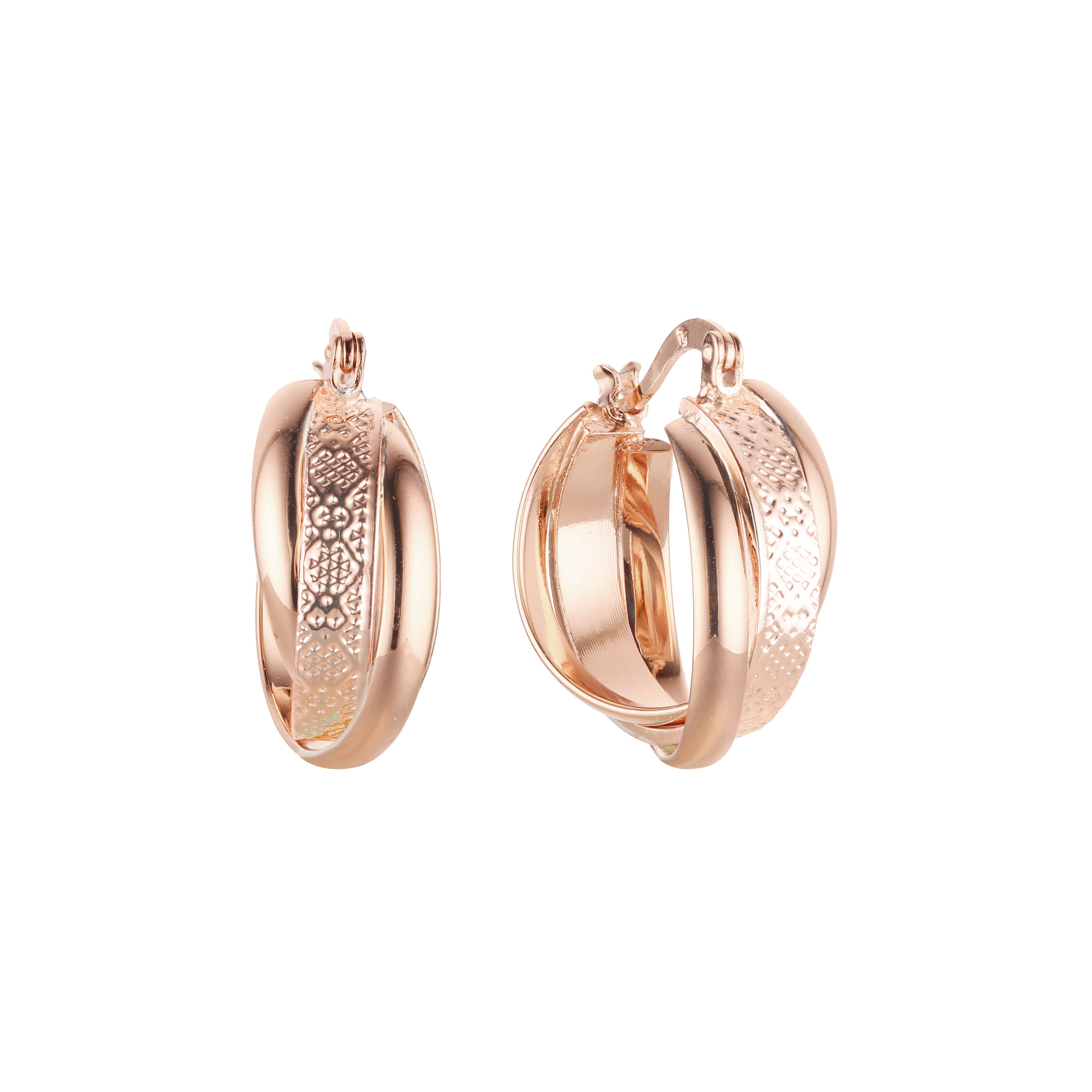 Brincos de argola em ouro 14K, ouro rosa, duas cores de revestimento