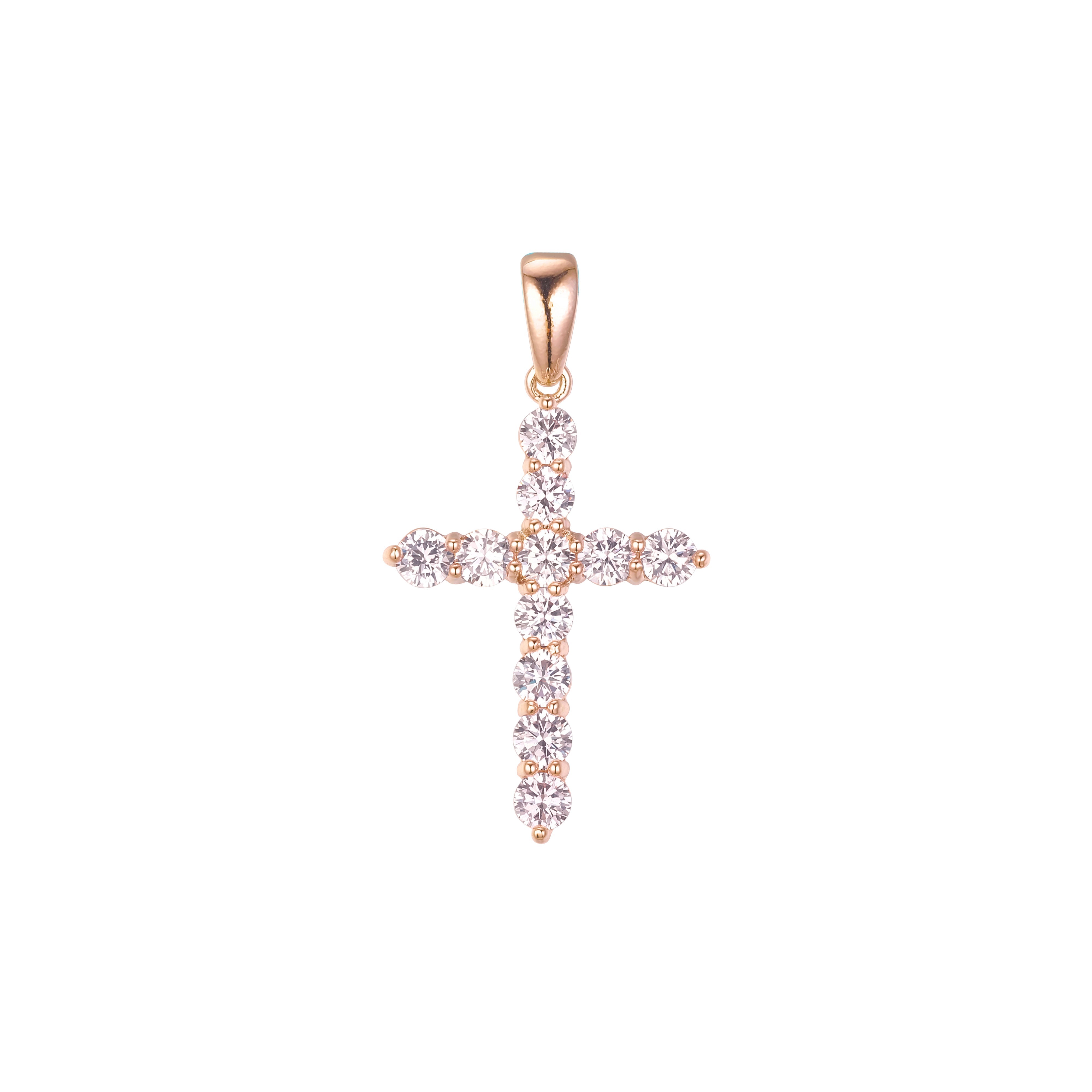 Pingente de cruz latina em ouro 14K, ouro rosa, cores banhadas a ouro 18K