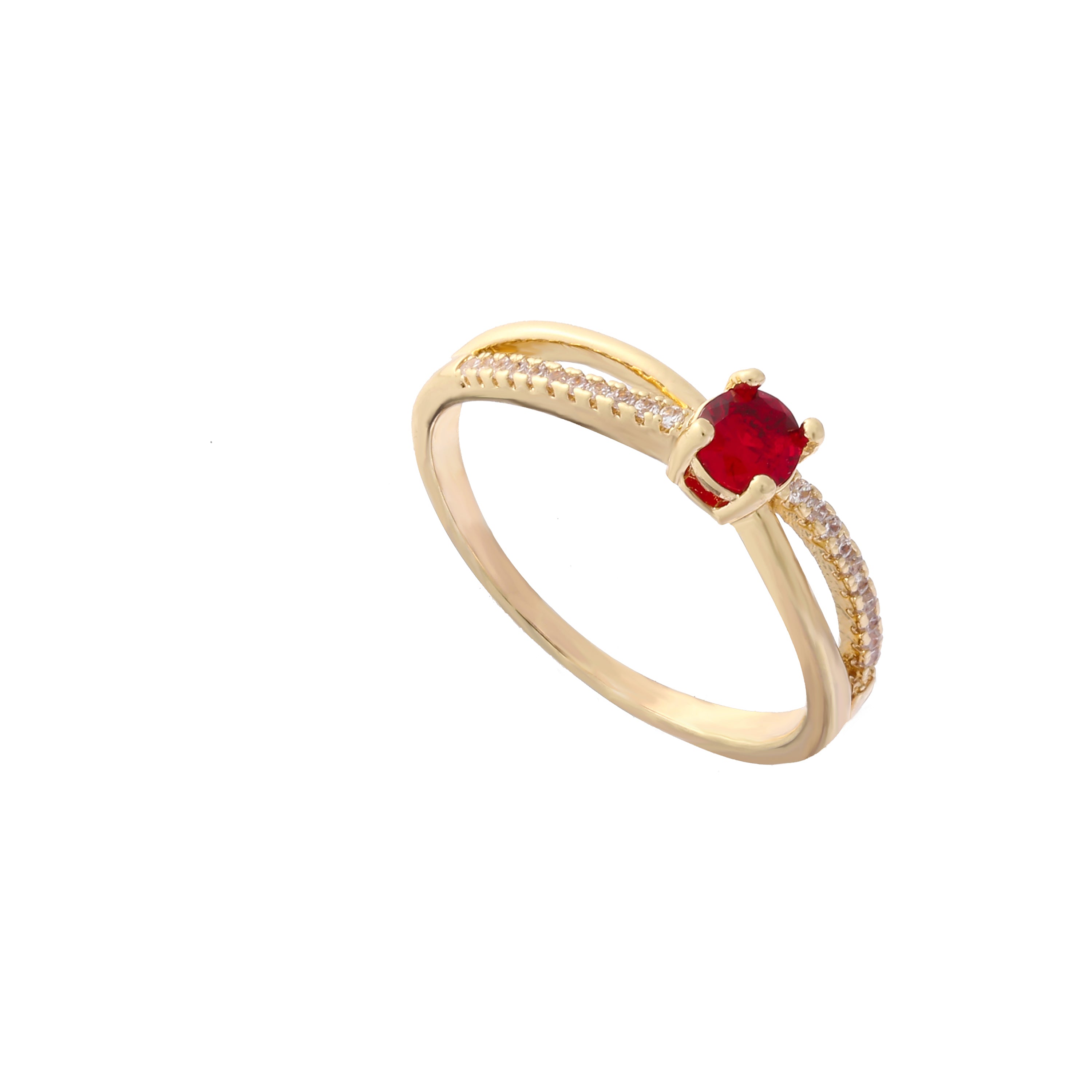 Solitaire red paved white cz Rose Gold, 14K Gold rings