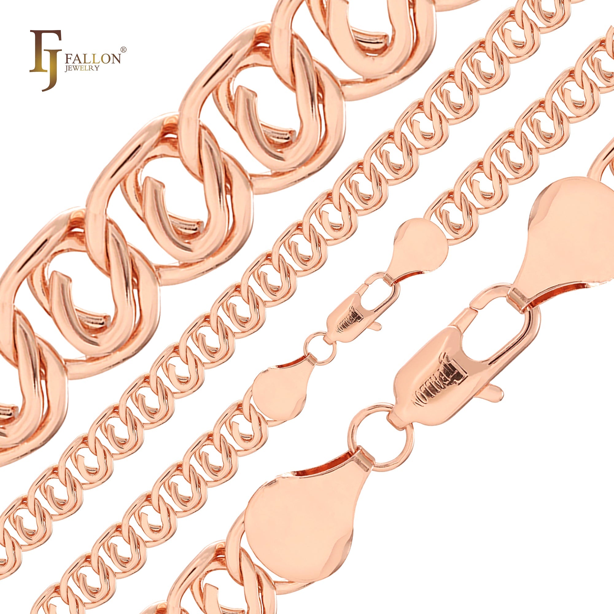 Плетенные сердечки соединяют цепи GQ с покрытием из белого и розового золота.