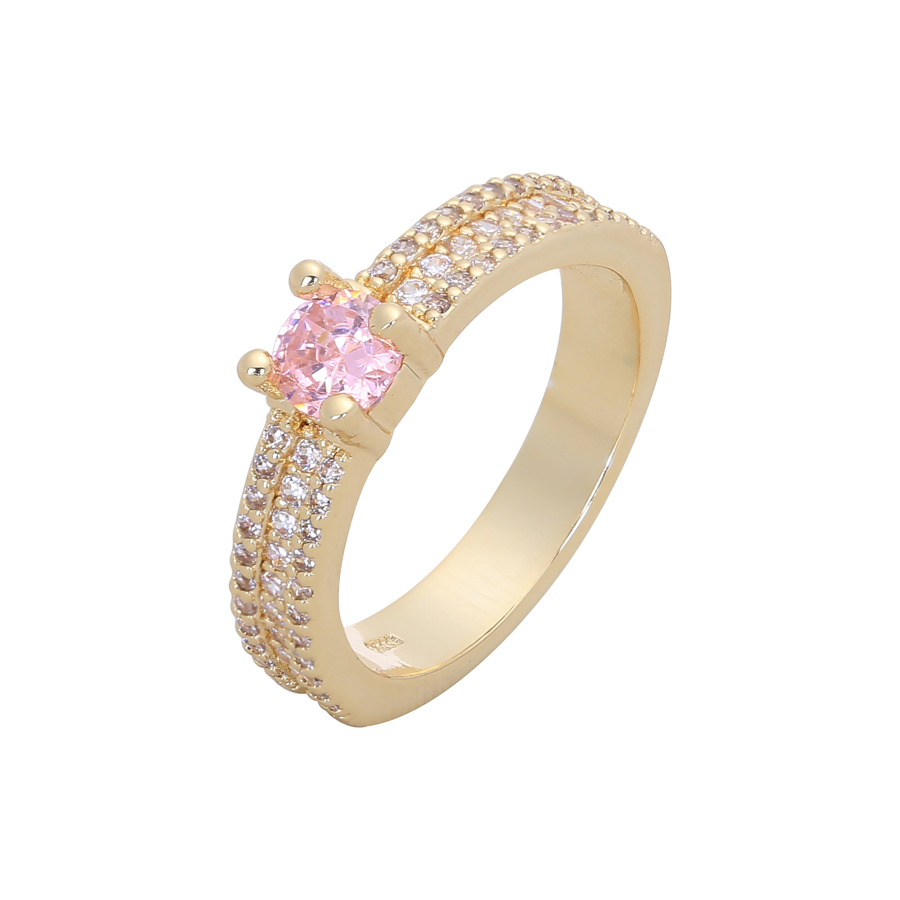 Solitario rosa empedrado cz blanca anillos apilables de Oro 14K