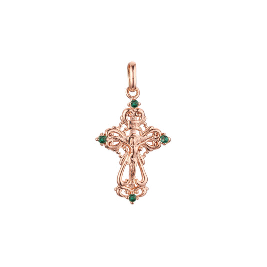 Colgante Cruz de Malta Católica en Oro Rosa bicolor, baño de Oro 14K colores