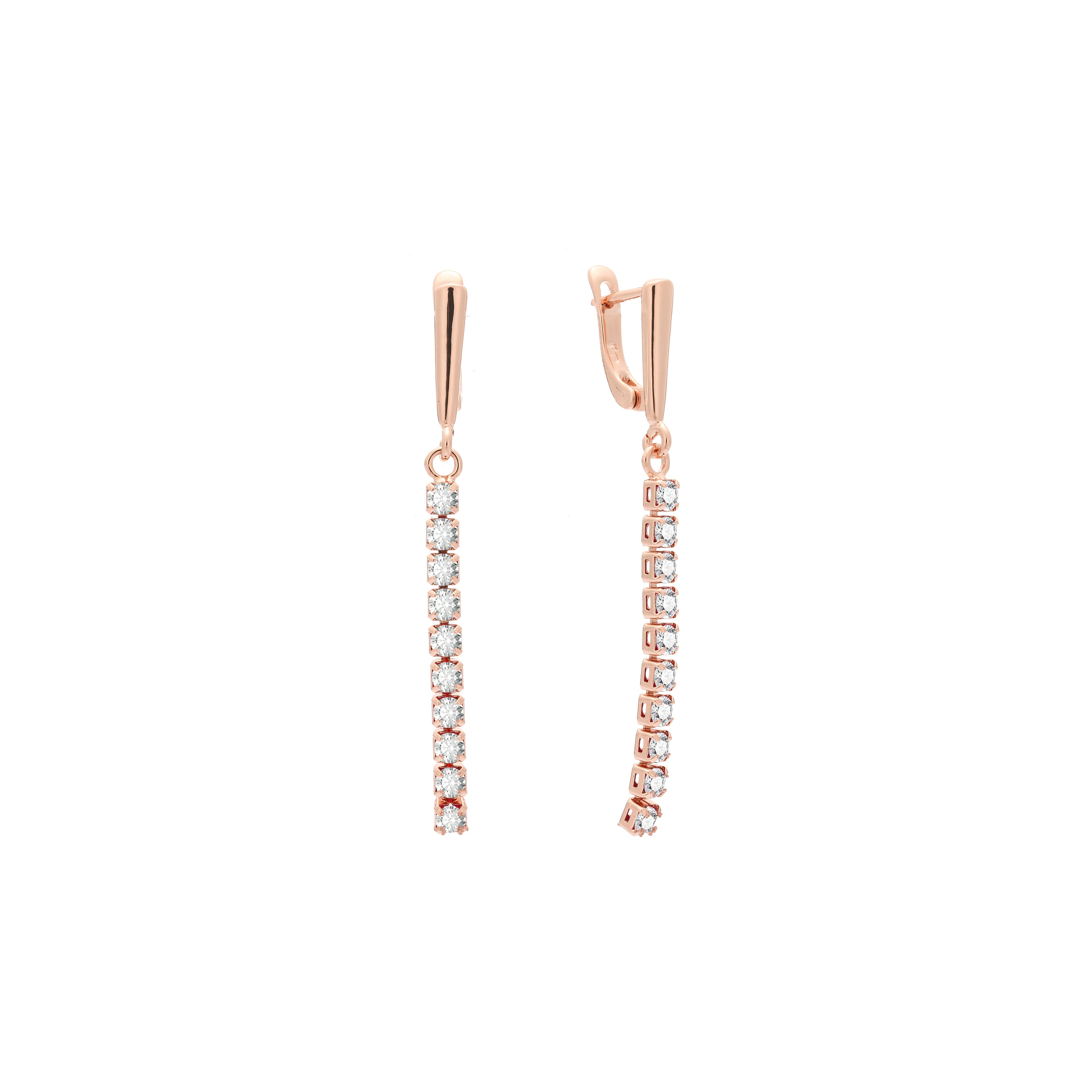 Cluster CZ long drop em ouro 14K, brincos em ouro rosa