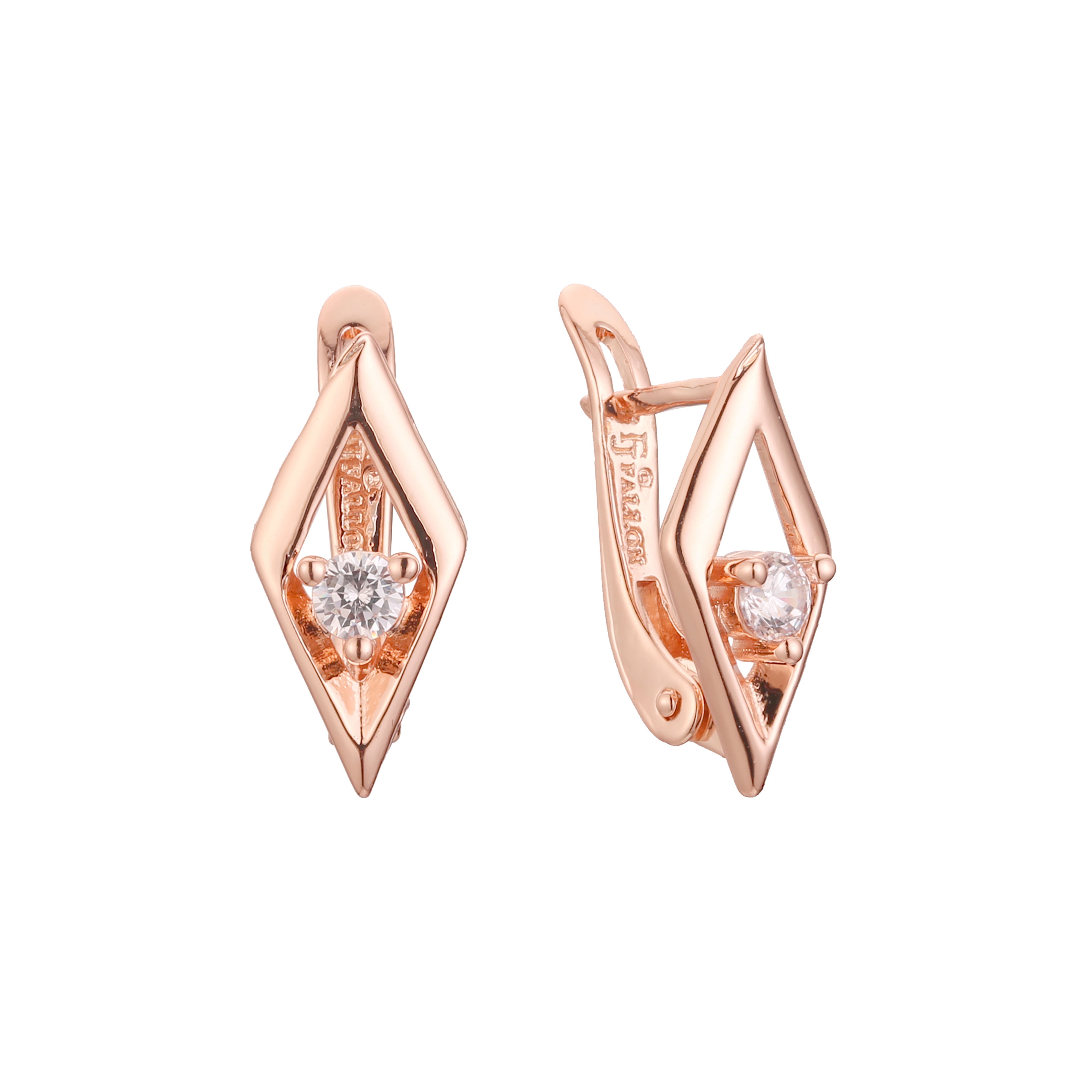 Rhombus solitaire earrings in 14K Gold, Rose Gold, two tone plating colors