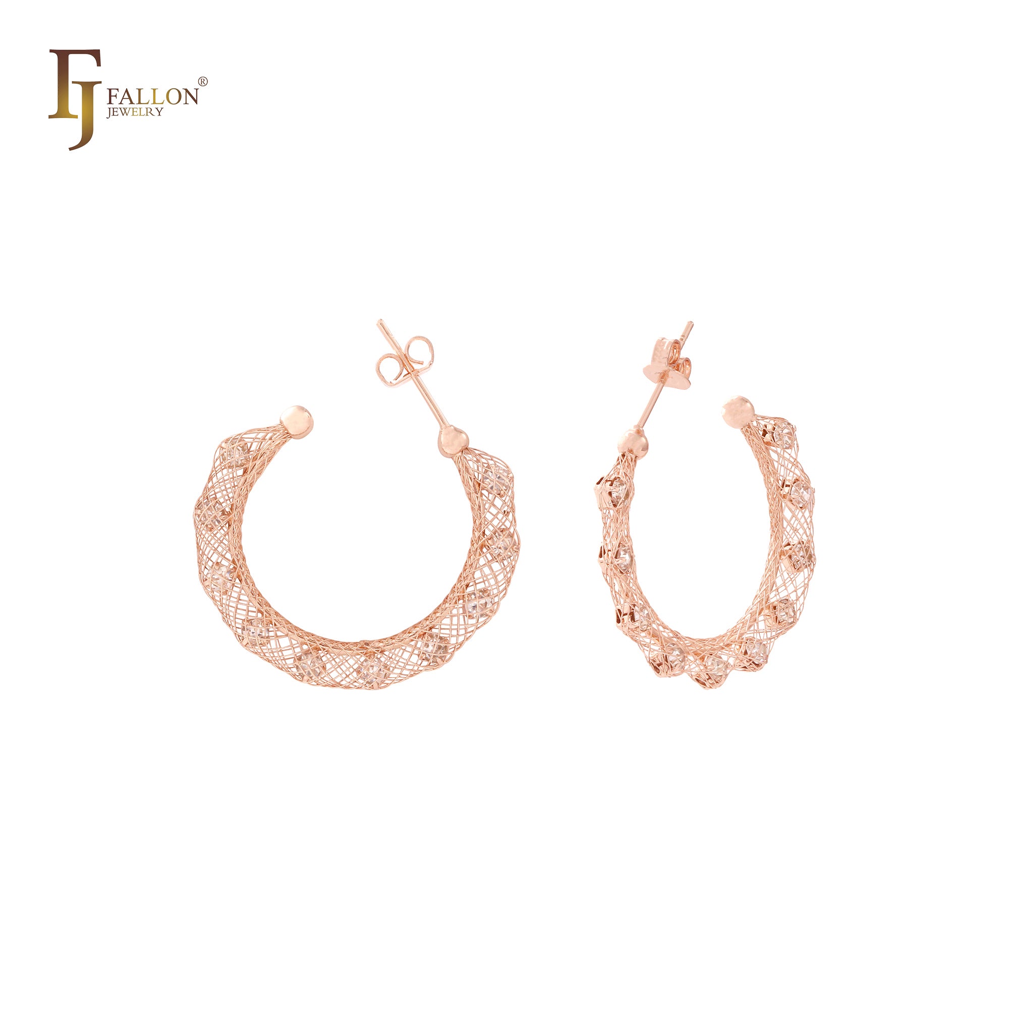 Aretes de oro de 14 quilates con circonitas blancas y recinto de filigrana en forma de jaula de red