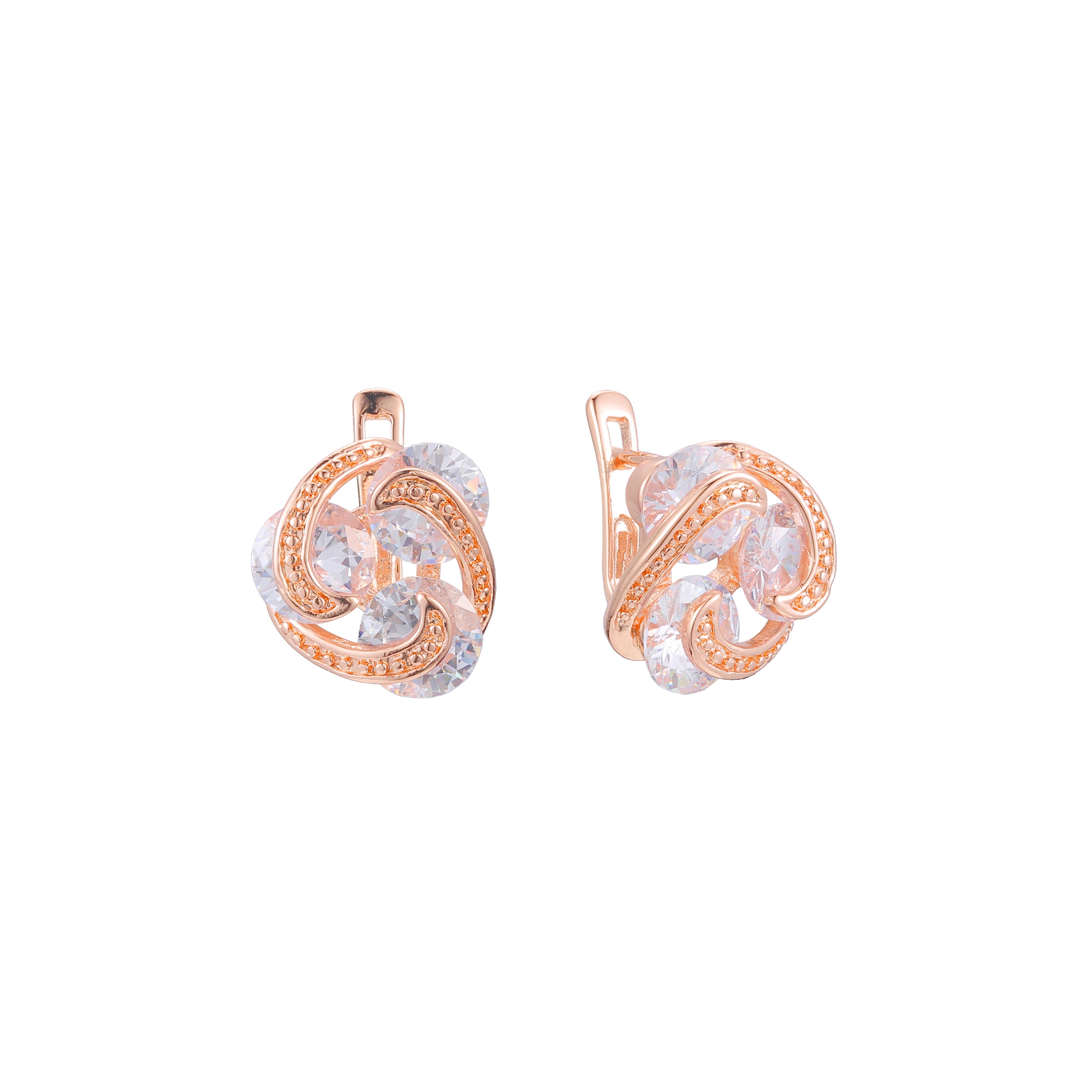 Aretes de circonita c¨²bica de colores triples redondeados en oro rosa