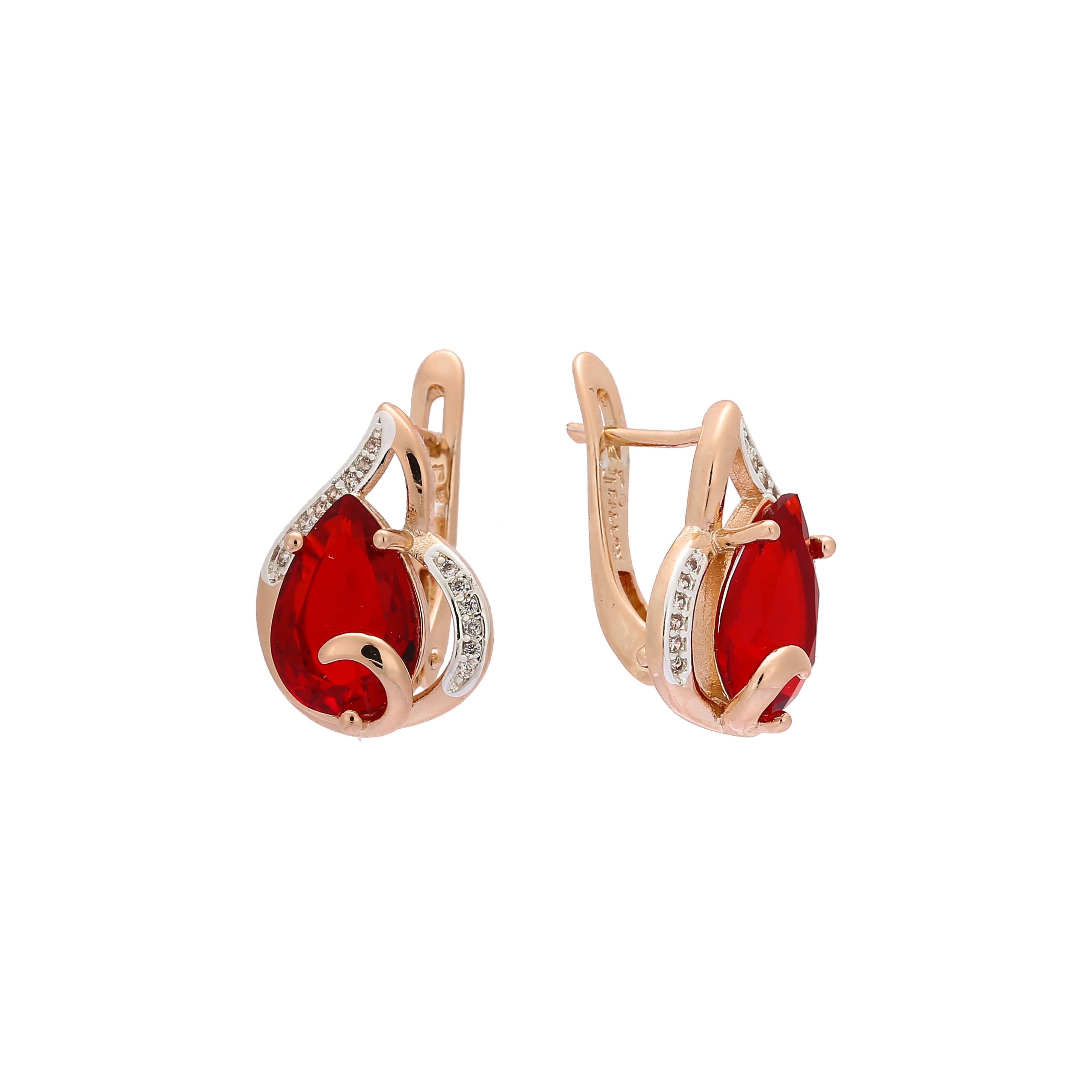 Solitaire teardrop earrings in Rose Gold, two tone plating colors