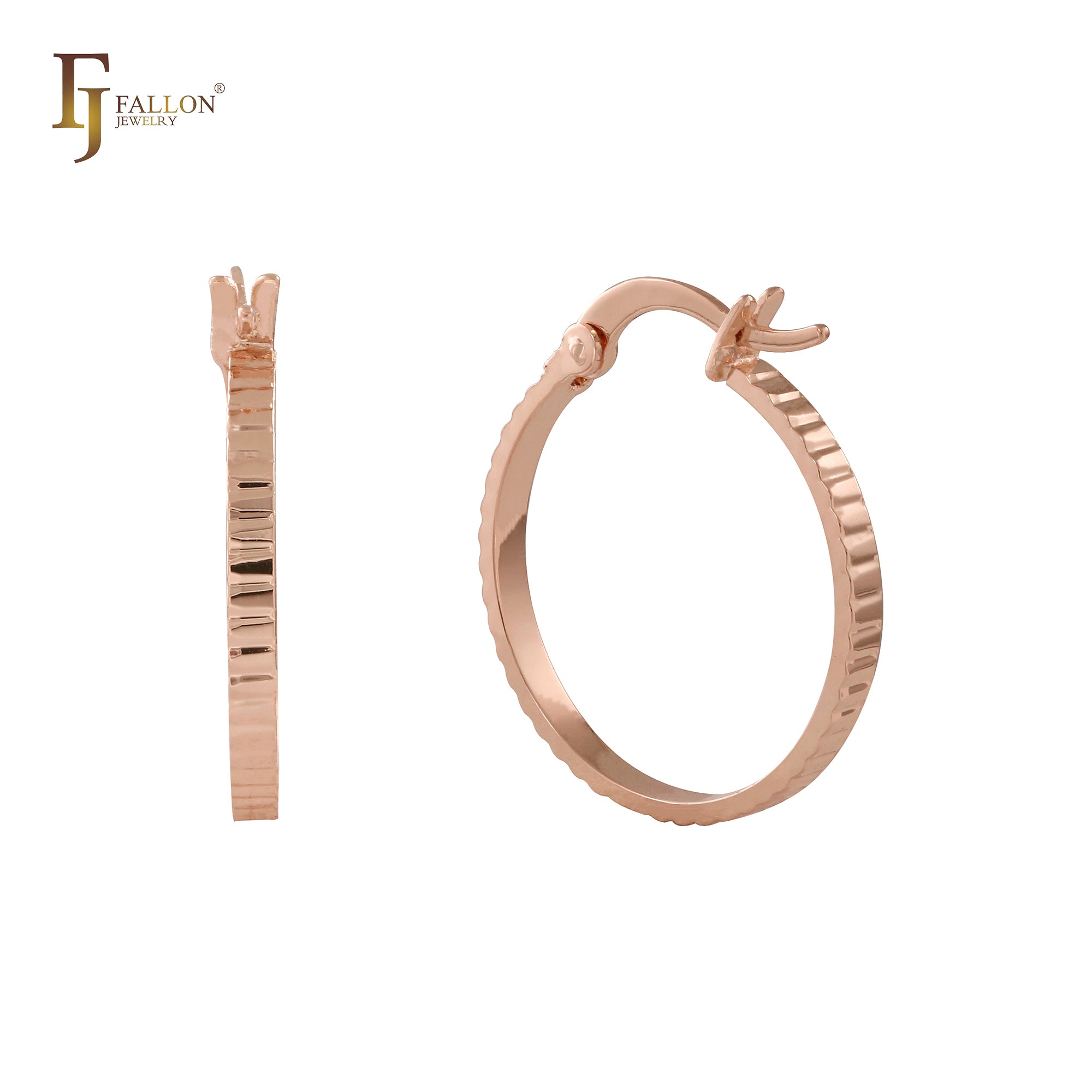 Gear textured 14K Gold, Rose Gold Hoop Earrings