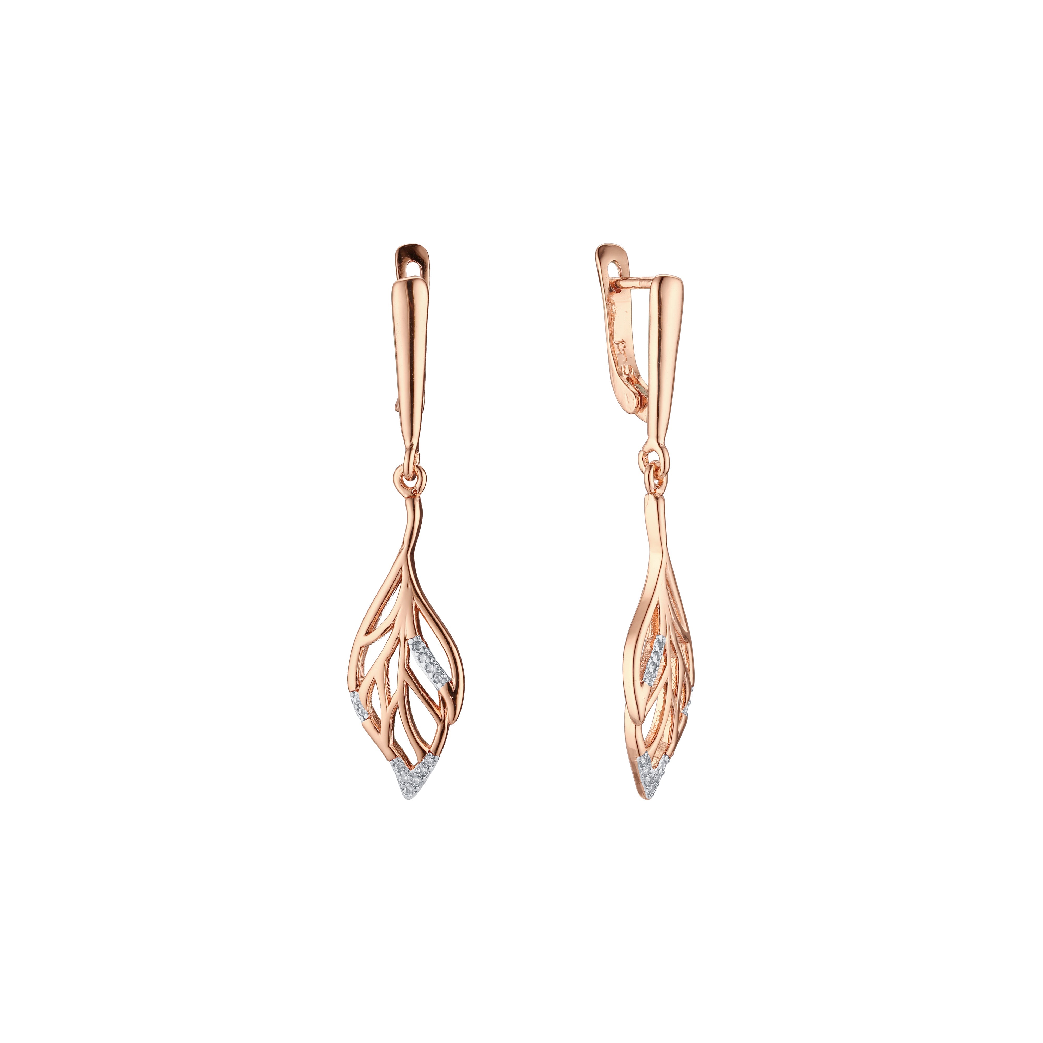 Rose Gold two tone leave drop earrings