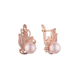 Aretes mariposa perla en Oro 14K, baño de Oro Rosa colores