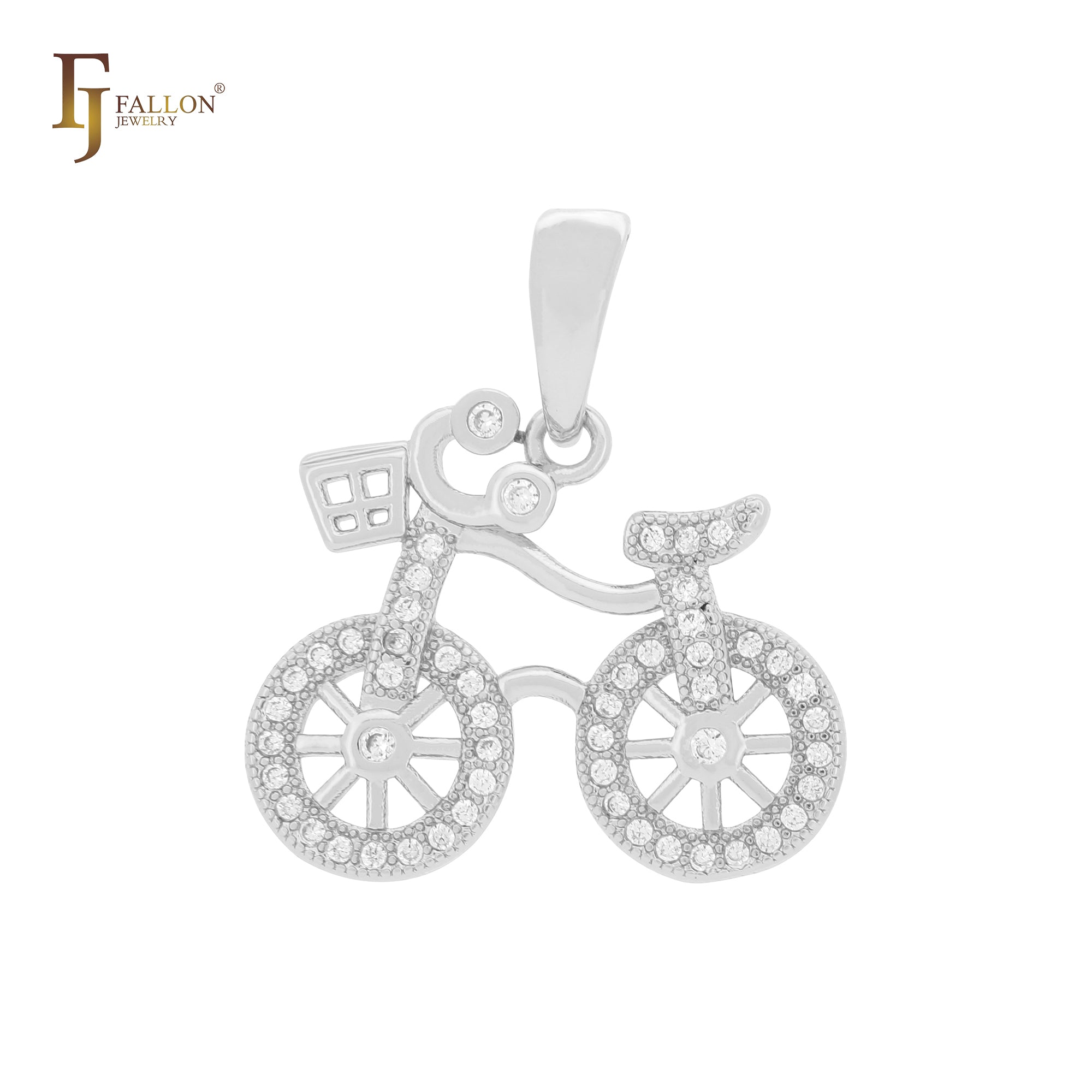 Litter cluster Branco CZs bicicleta pingente de ouro 14K