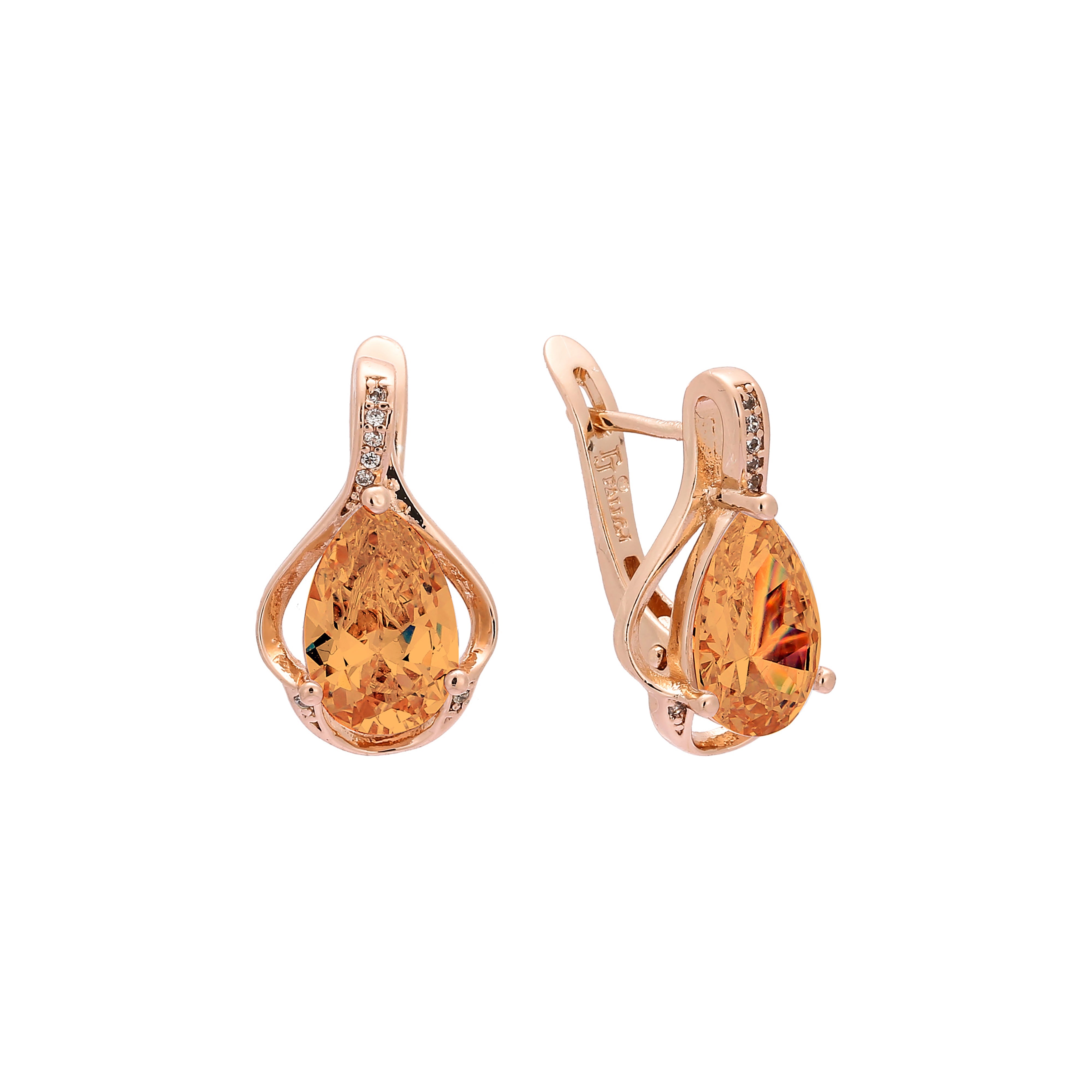 Solitaire teardrop earrings in Rose Gold, two tone plating colors