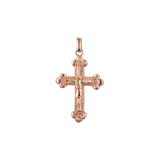 Rose Gold catholic cross budded pendant