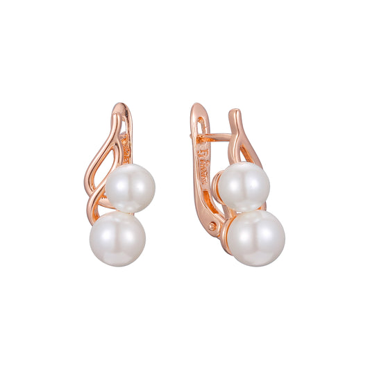 Double pearl earrings in 14K Gold, Rose Gold plating colors