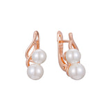 Double pearl earrings in 14K Gold, Rose Gold plating colors