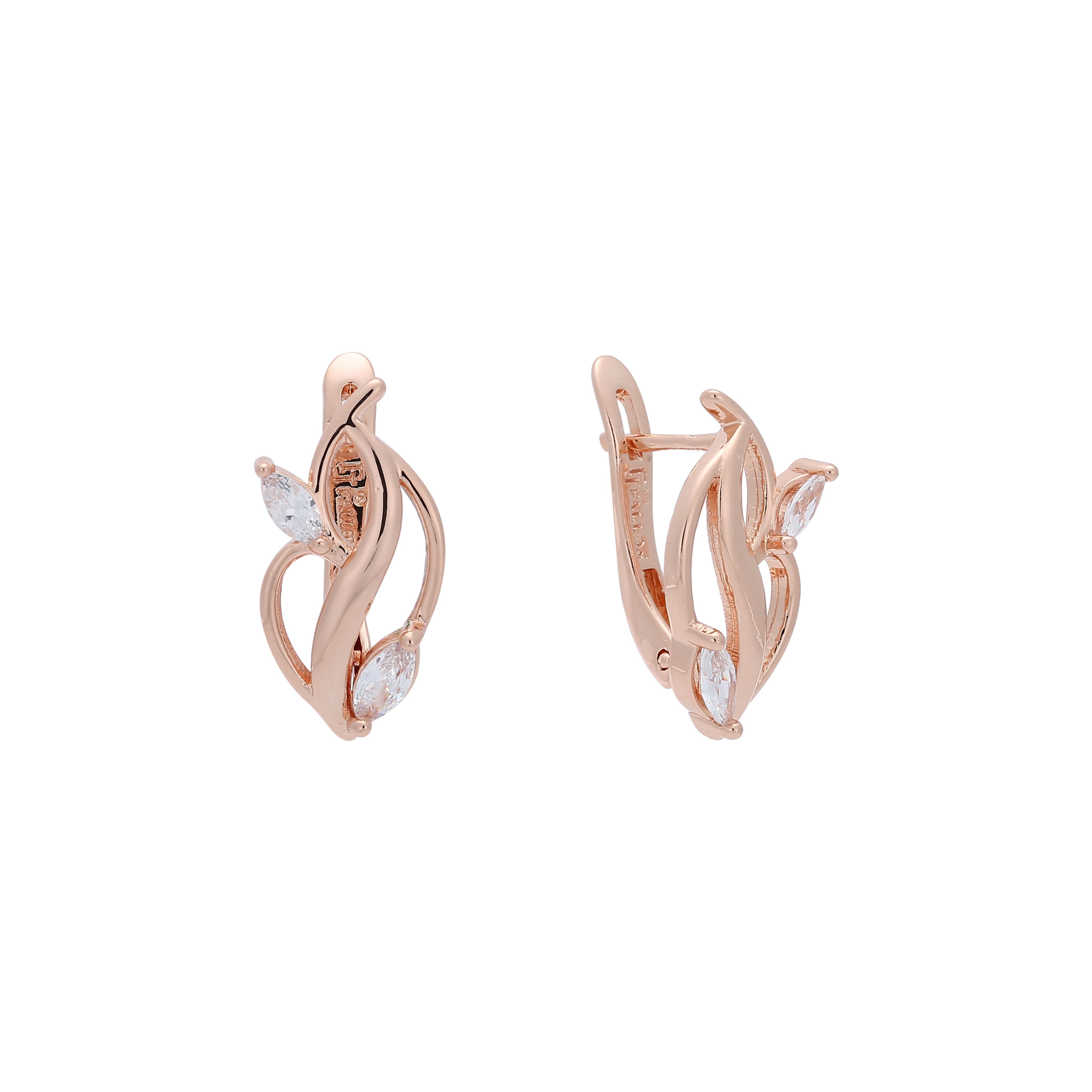 Marquise CZs Leaves 14K Gold, Rose Gold earrings