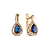 Big Halo teardrop cz 14K Gold, Rose Gold earrings