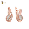 Oval big CZs paved white CZs 14K Gold, White Gold, Rose Gold earrings