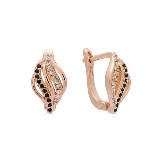 Paved white and black cz Rose Gold earrings