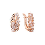 .Luxuosas milhares de folhas e brincos brancos CZs Rose Gold