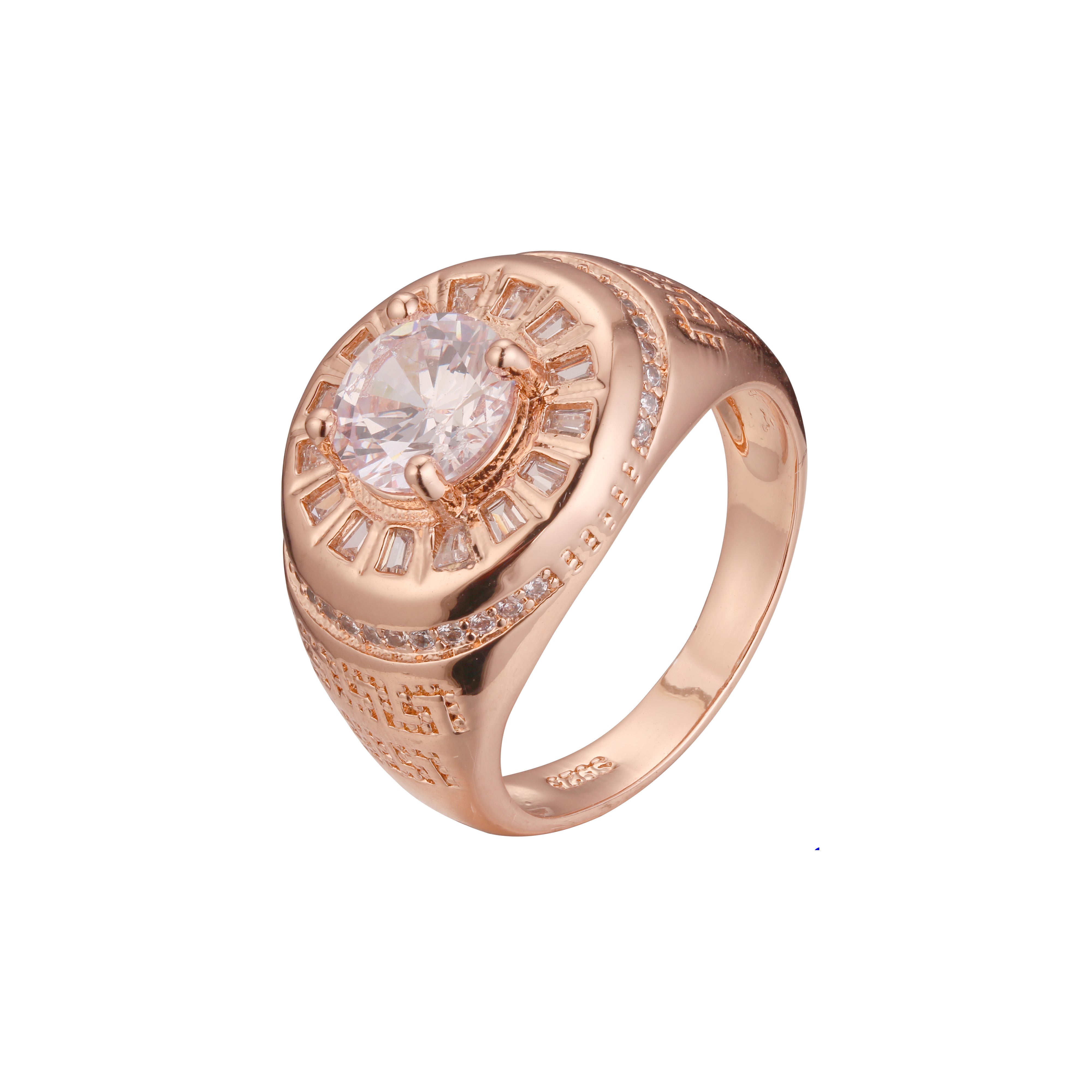 Men's white round cubic zirconia Rose Gold rings