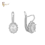 Oval Big Halo White CZs White Gold earrings